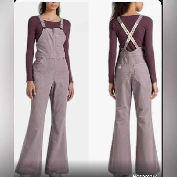 Free People x Lee Purple Storm Flare‎ Corduroy Overall coveralls jumpsuit size S - Picture 1 of 6